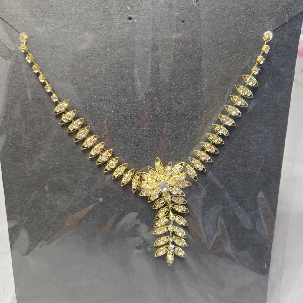 Gold Floral Leaf Collar Sparkling Statement Necklace